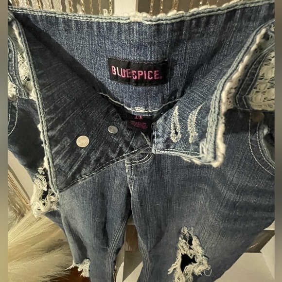 Blue Spice Lace Waist, Ripped Denim High Waist Jeans, Size 11 - Picture 3 of 4